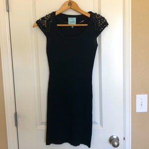 Black Knit Dress Beaded Shoulder Detail - XS